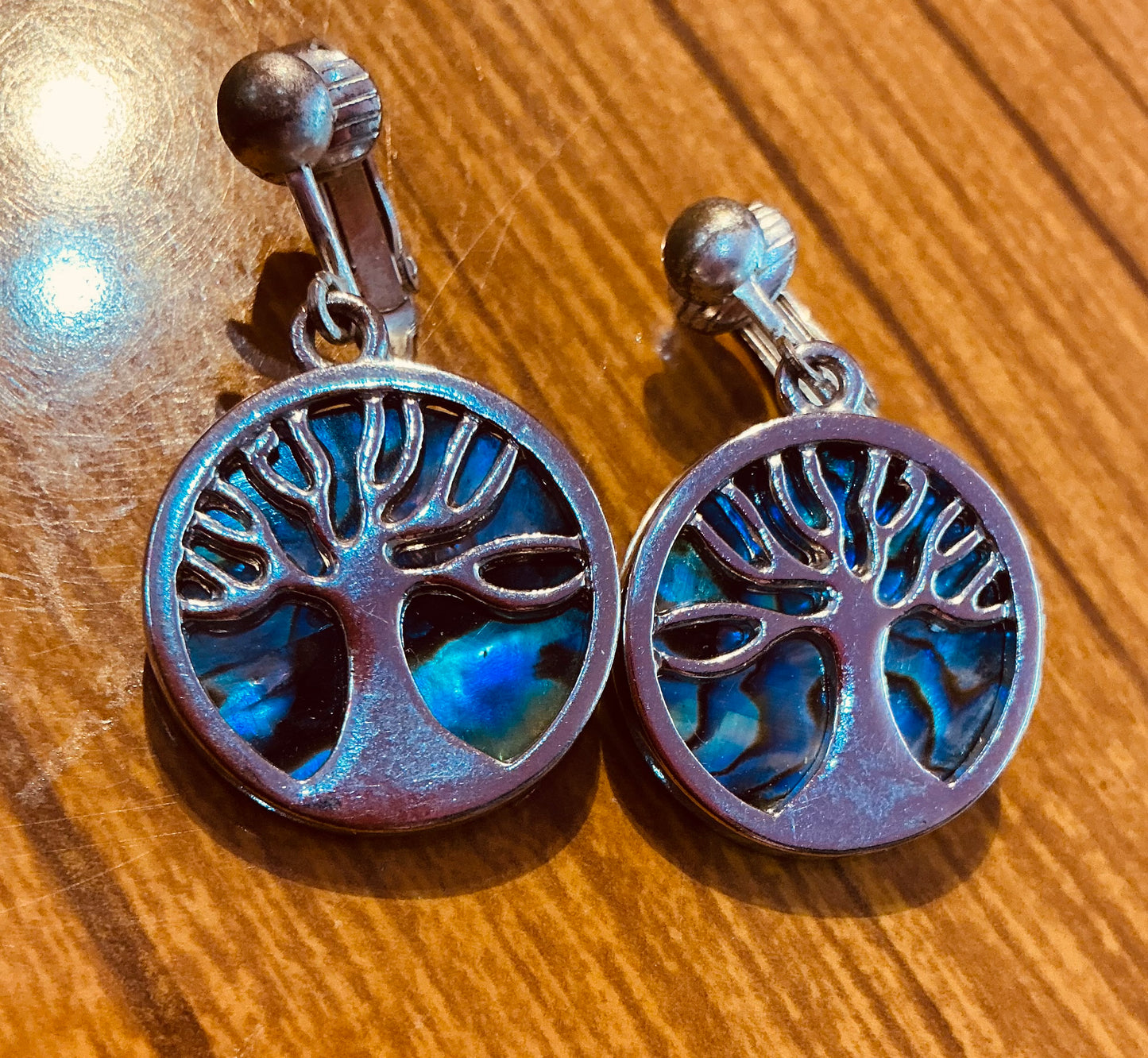 Tree of Life Abelone Shell Clip on Earrings