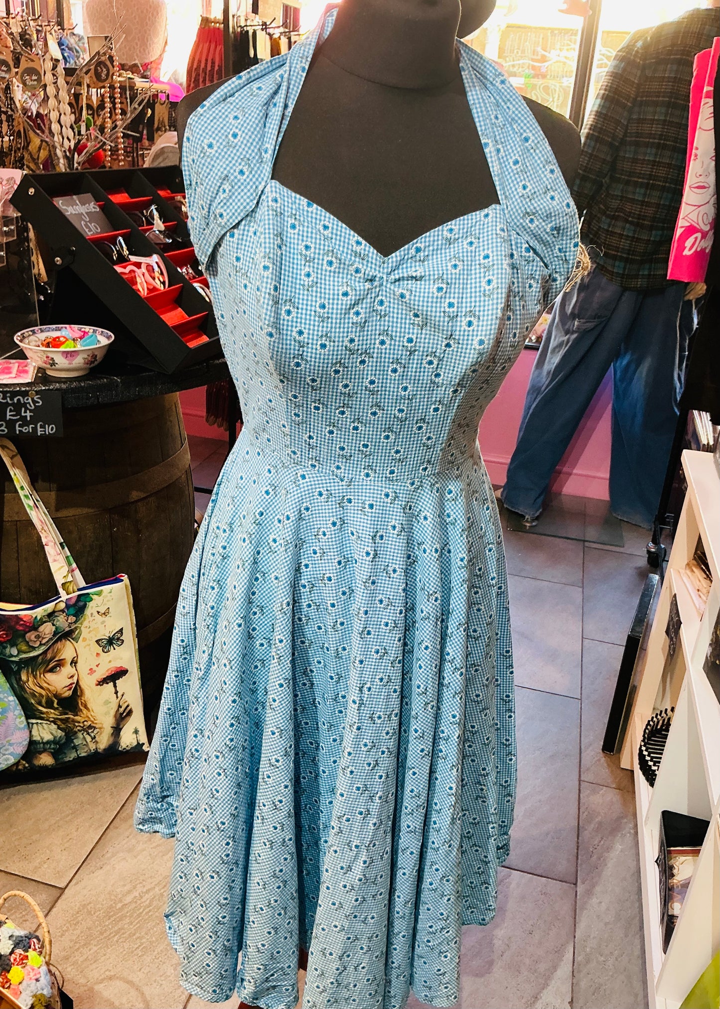 1950s Vivien of Holloway Blue Gingham Swing Dress