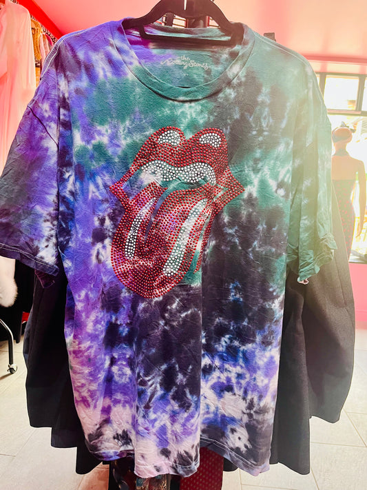Sparkly Embellished Tie Dye Rolling Stones Band Top
