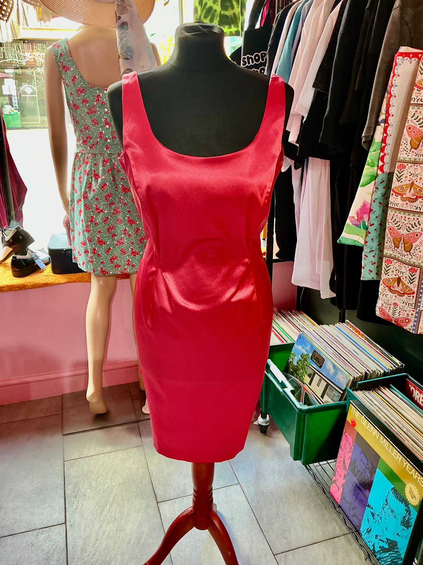 90s Vintage Deep Pink Satin Cocktail Dress