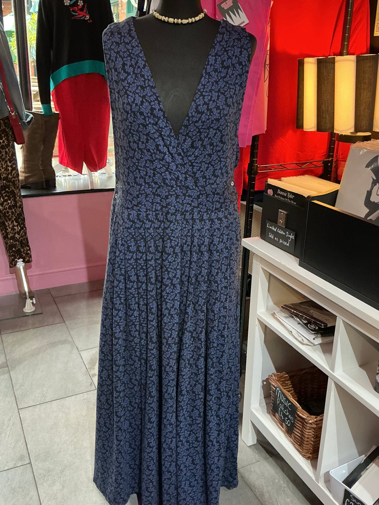 1990s Vintage Laura Ashley Blue Floral Maxi Dress