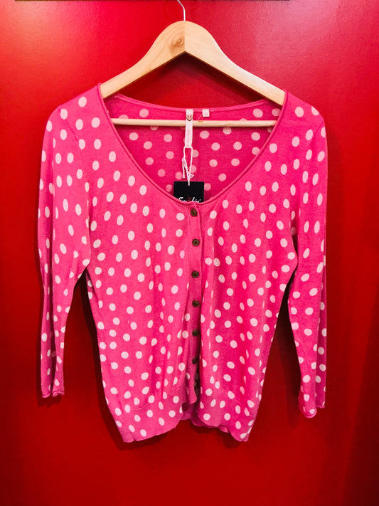 Pink and White Polka Dot Cardigan