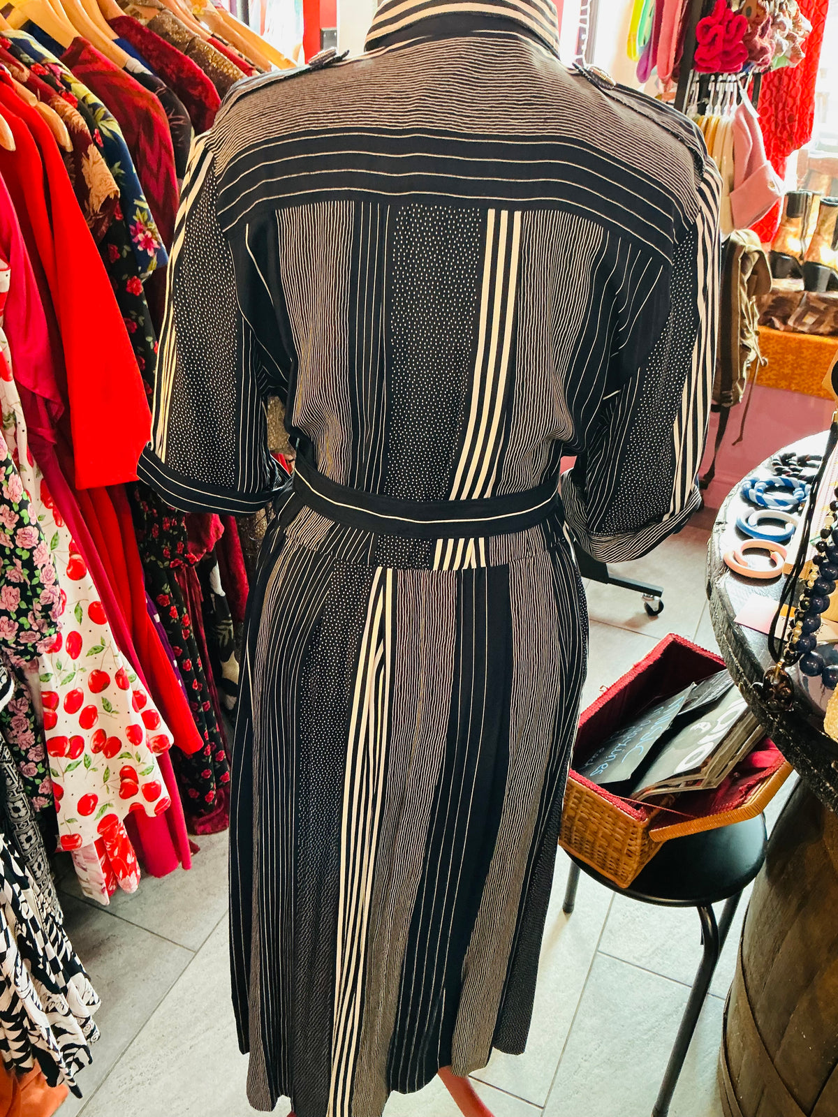 1980s Vintage Vivienne Lawrence Navy Blue Nautical Dress