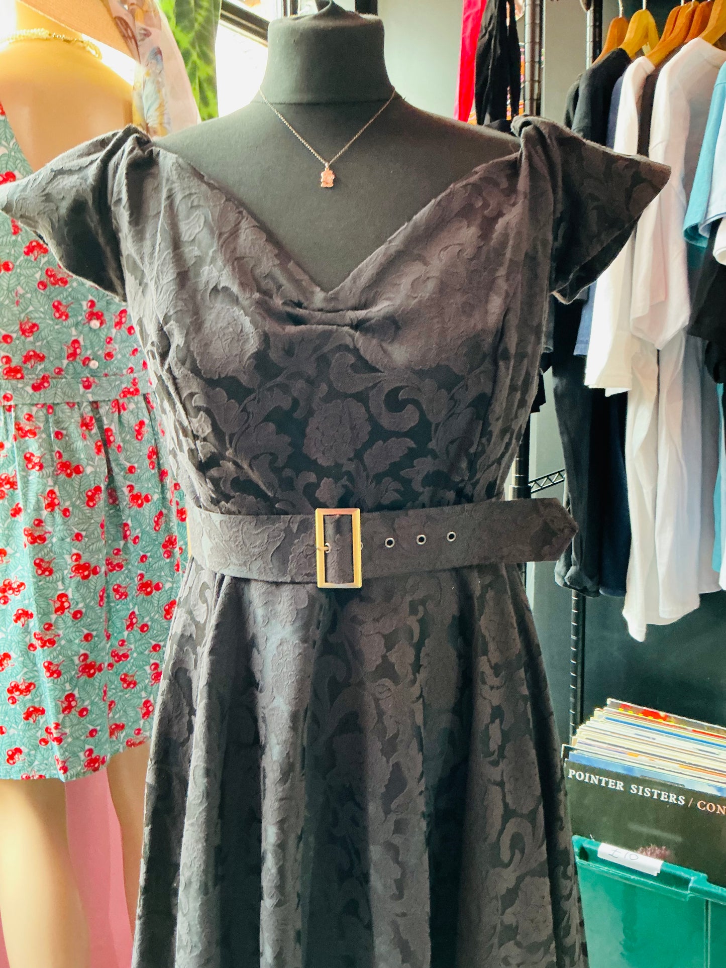 British Retro Black Paisley Floral Print Dress