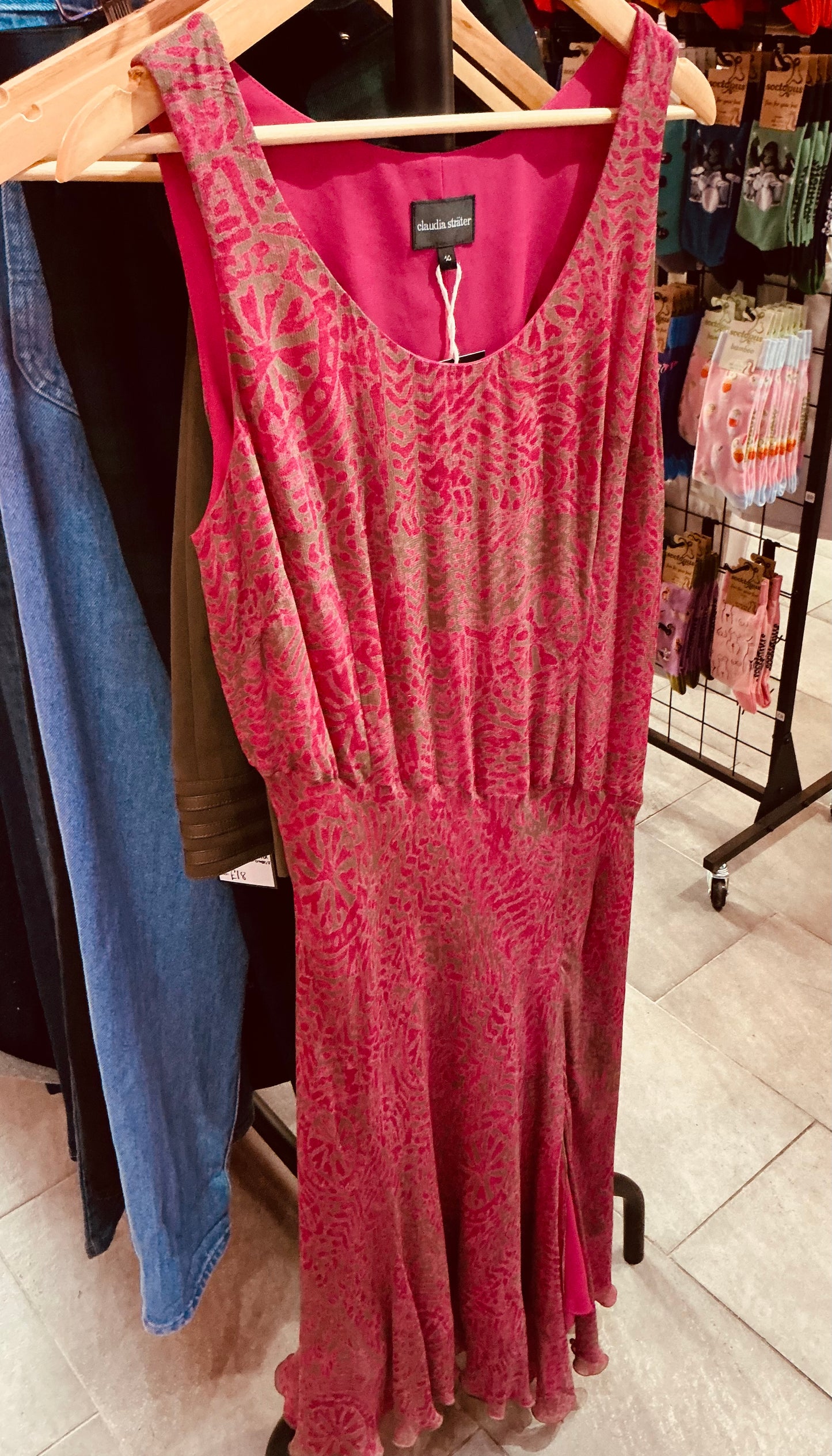 1990s Vintage Claudia Sträter Magenta Pink Maxi Cocktail Dress