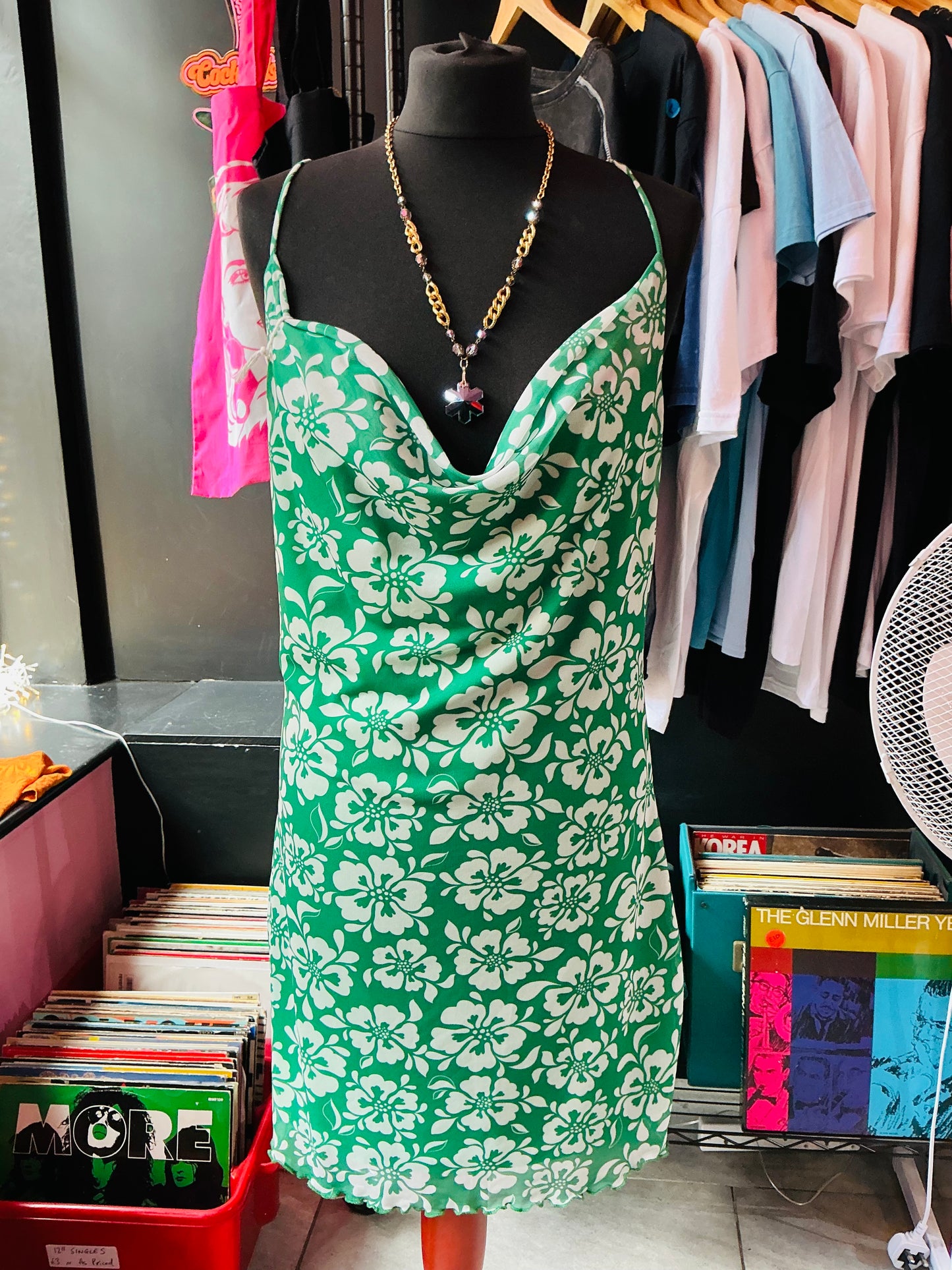 Green Retro Floral Mini Dress