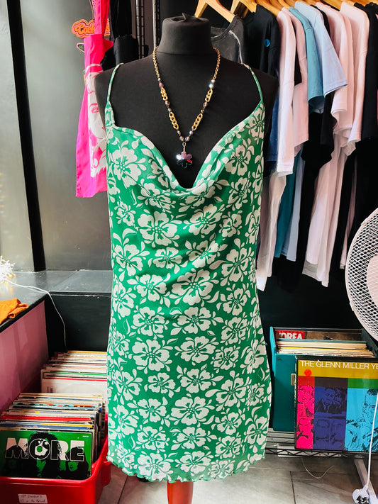 Green Retro Floral Mini Dress
