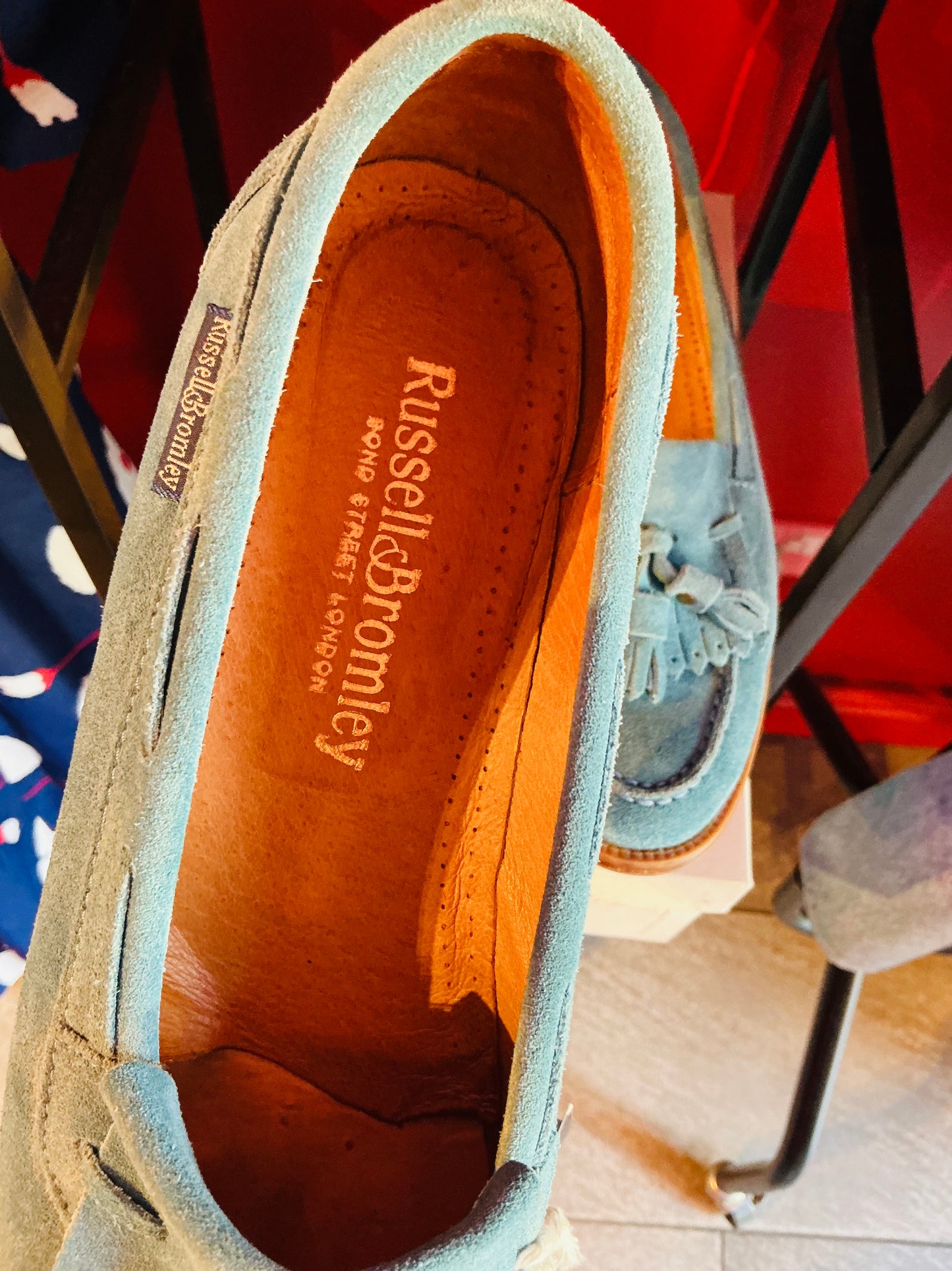New Pale Blue Suede Russell and Bromley Loafers