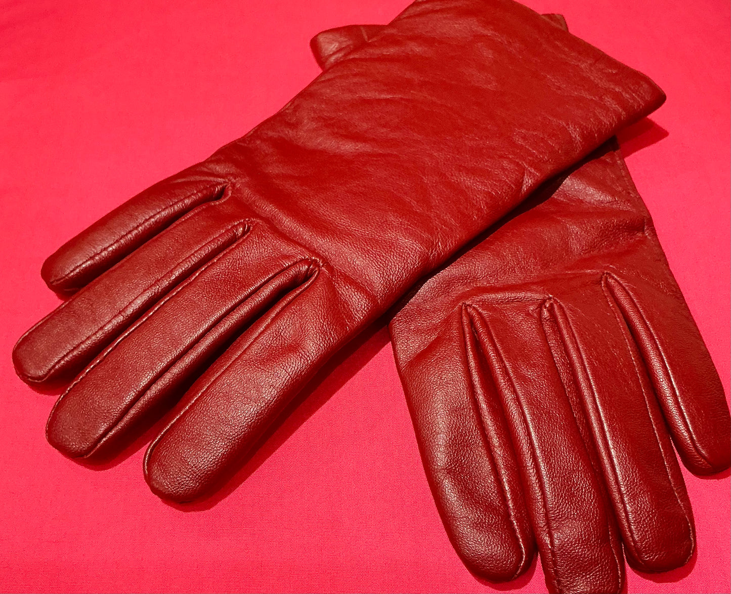 Red Leather M&S Fleece lined Gloves