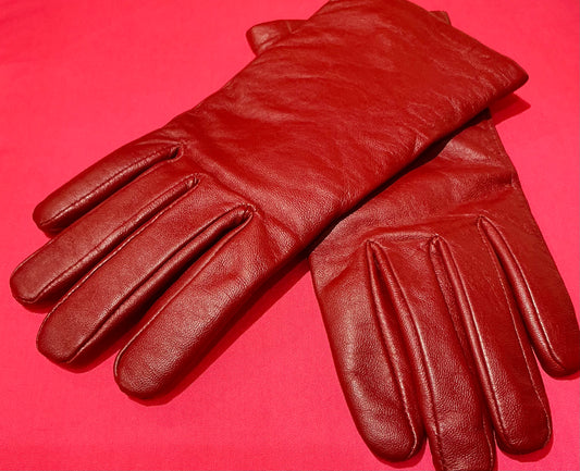Red Leather M&S Fleece lined Gloves