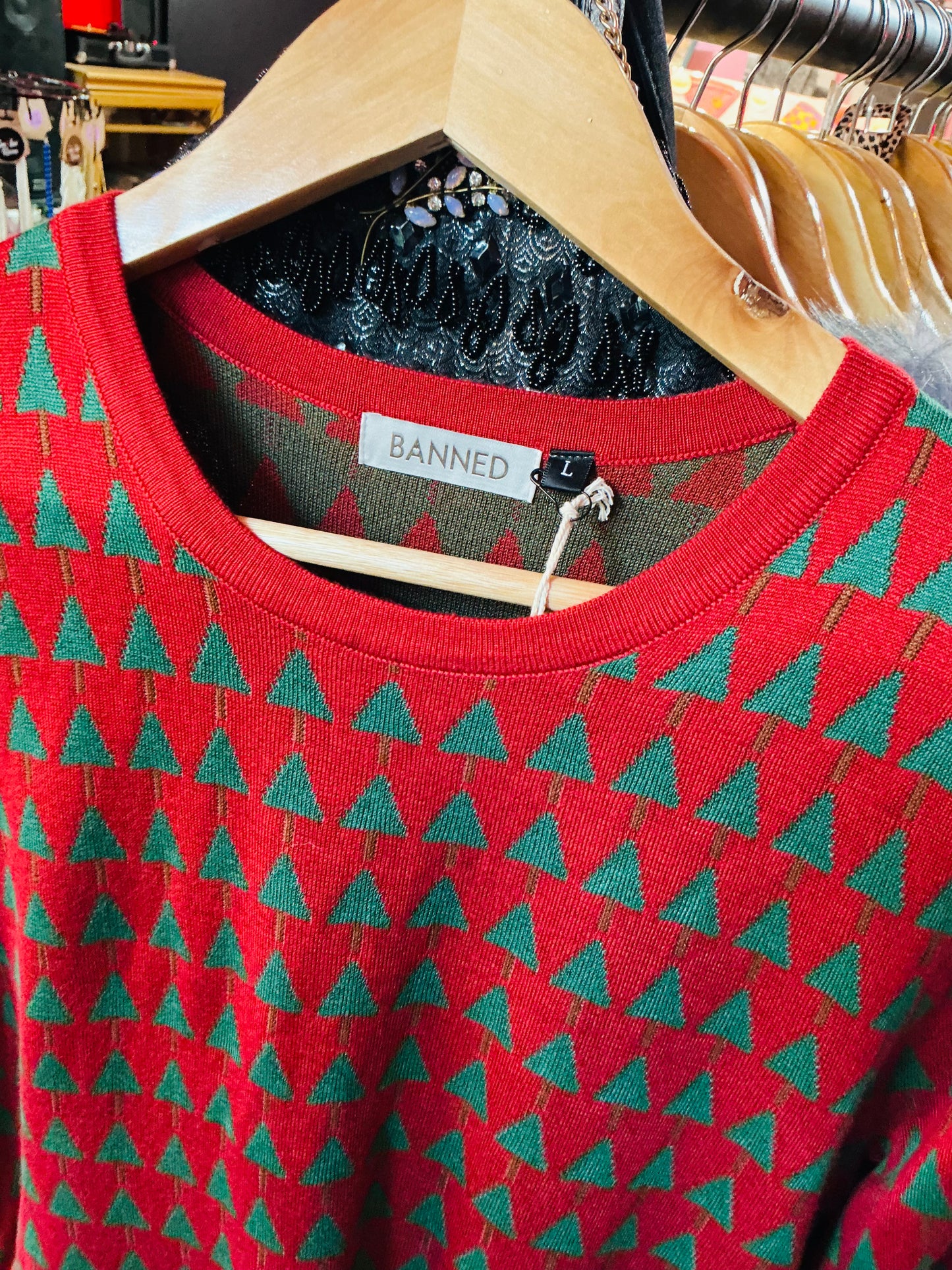 Banned Apparel Merry Holiday Tree Christmas Jumper Red/Green
