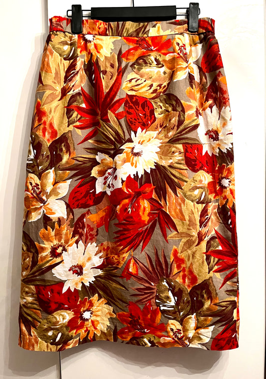 Original Vintage Peter Martin Autumn Floral Pencil Skirt- Size 14