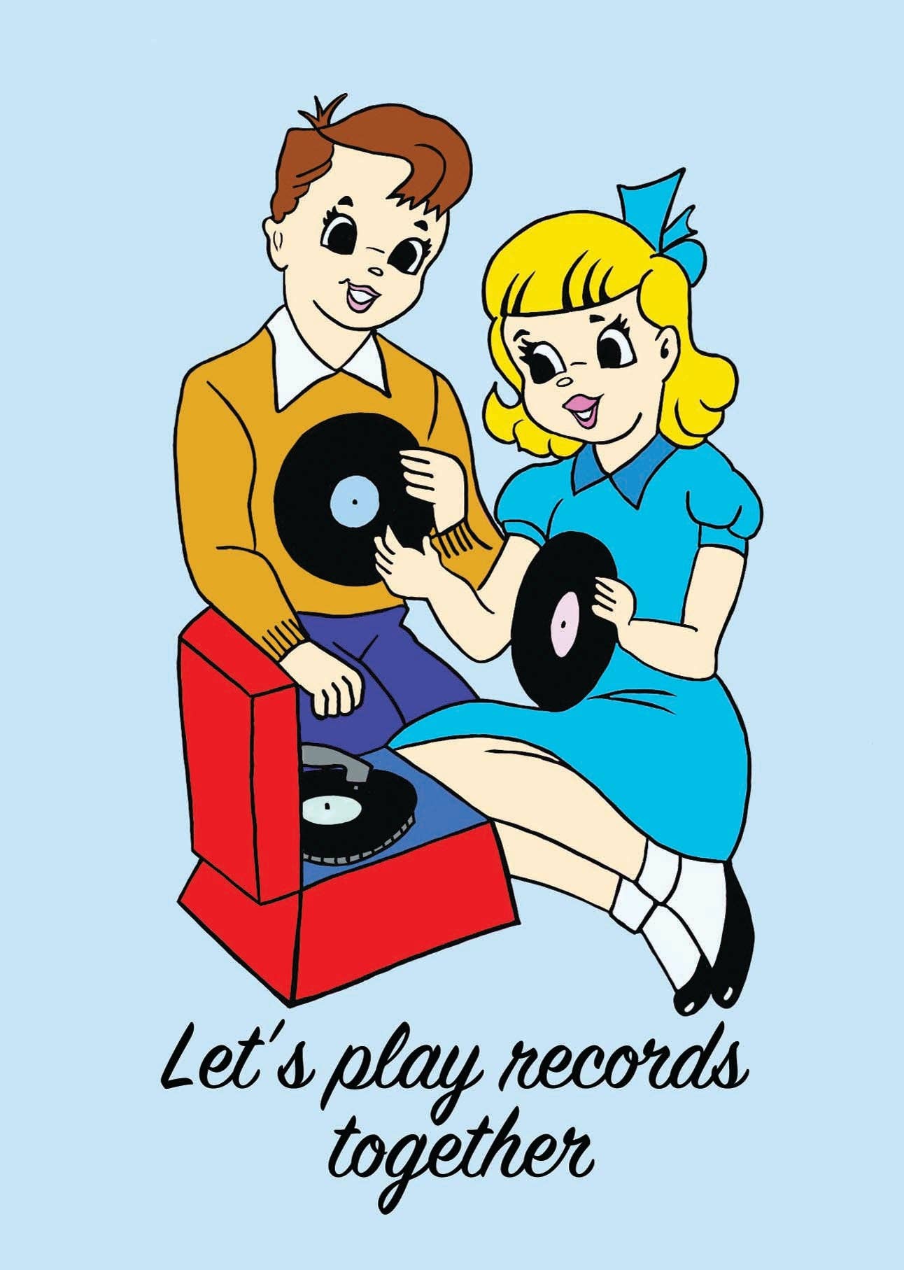 Lets Play Records Together Greetings Card